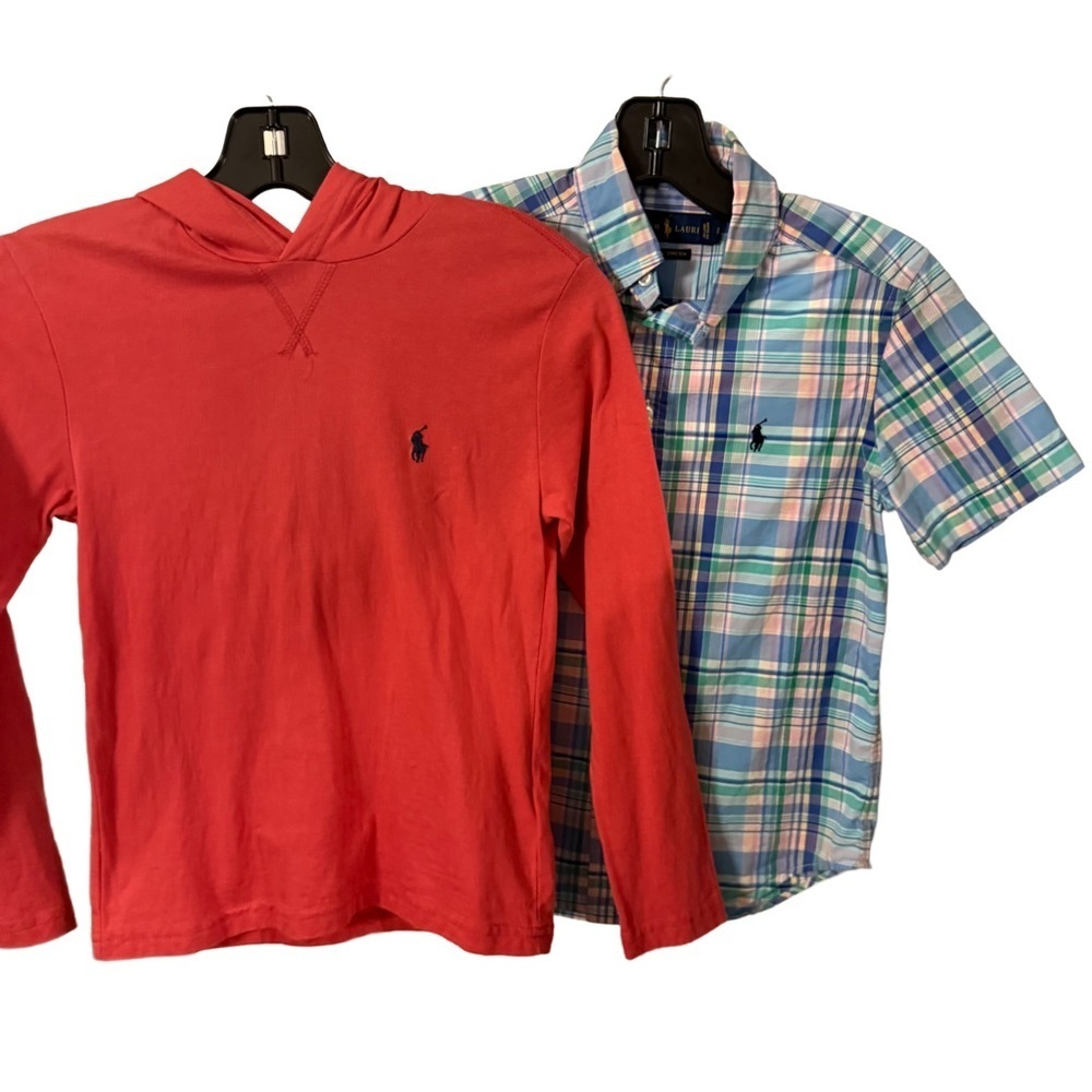Ralph Lauren Boys Hooodie & Button Down Plaid Shirt  LOT OF 2 Sz 8